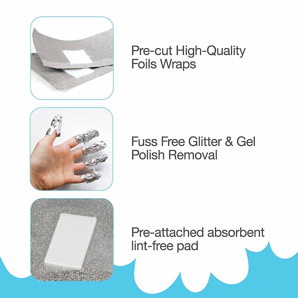 Flowery No Mess, No Fuss Disposable Foil Wraps, Pre-Cut Soak-Off, Gel, Glitter Nail Polish Remover, 250 Wraps Per Pack