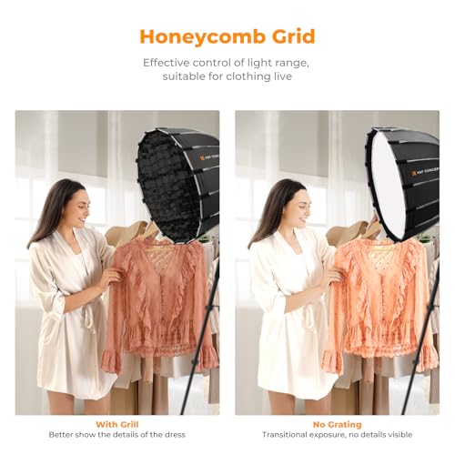 K&F CONCEPT 47“/120cm Softbox Parabolic Hexadecagon Compatible with Bowens Mount, with Honeycomb Grid, Light Diffusers, Carrying Bag, for Photography Studio Speedlite Flash and Monolight