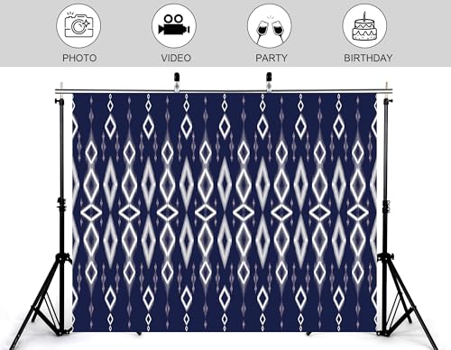 9x6ft Ethnic Geometric Backdrop Navy White Tribal Pattern Photography Background for Minimalist Boho Party and Art Display Wall Decorations Tapestry Photo Booth Props - size: 9x6ft