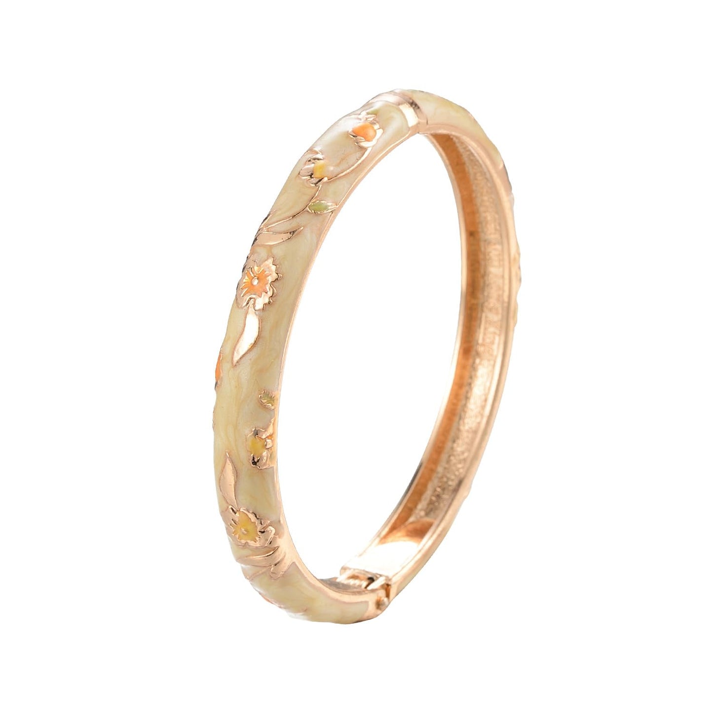 UJOY Bangles 5 Pcs Enamel Jewelry Set Rose Flower Engraved Cloisonne Bracelets Pack in a Box 5PCS Cream Yellow
