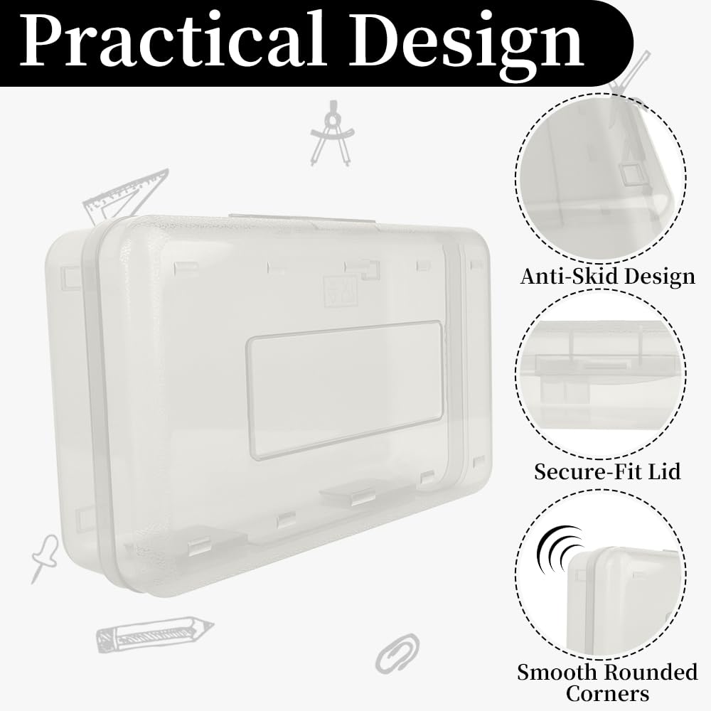 Pencil Box, Clear Pencil Case, Large Capacity Plastic Hard Pencils Case Crayon Box with Snap-Tight Lid Stackable for Kids Adult Student Pens Pencils School Supplies Storage Office Supplies, Clear