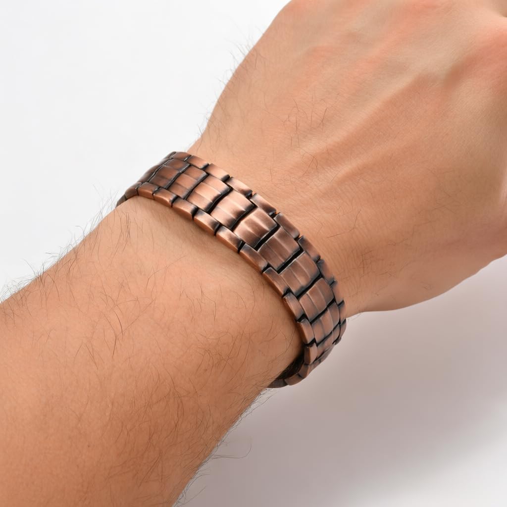 Picalela Magnetic Copper Bracelet for Women & Men (Unisex) – 99% Pure Solid Copper with 46 Magnets, Adjustable Wide-Link Design to Boost Circulation & Alleviate Fatigue (Copper)