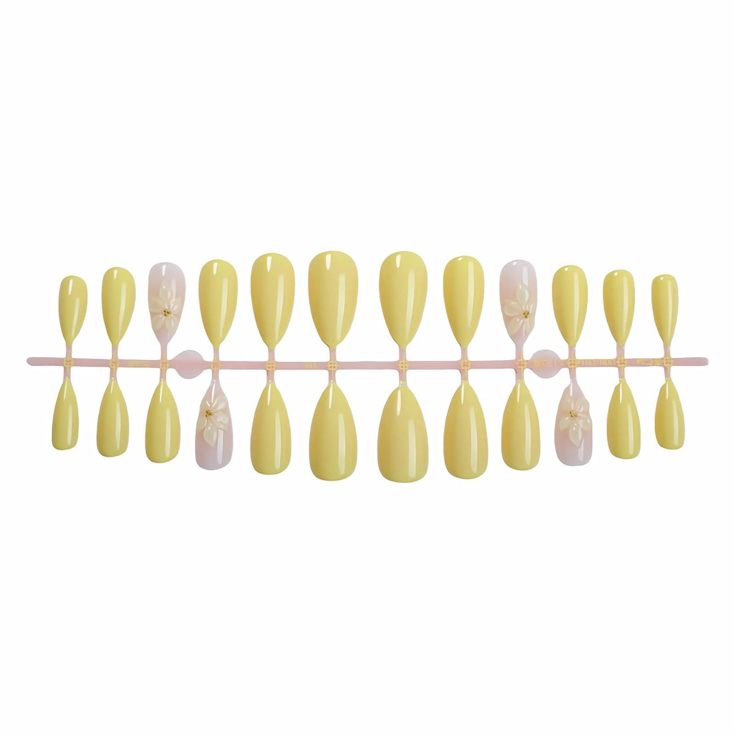 MISUD Press on Nails - Medium Almond Fake Nails with Summer Yellow Acrylic Handmade 3D Flower Design 24 pcs