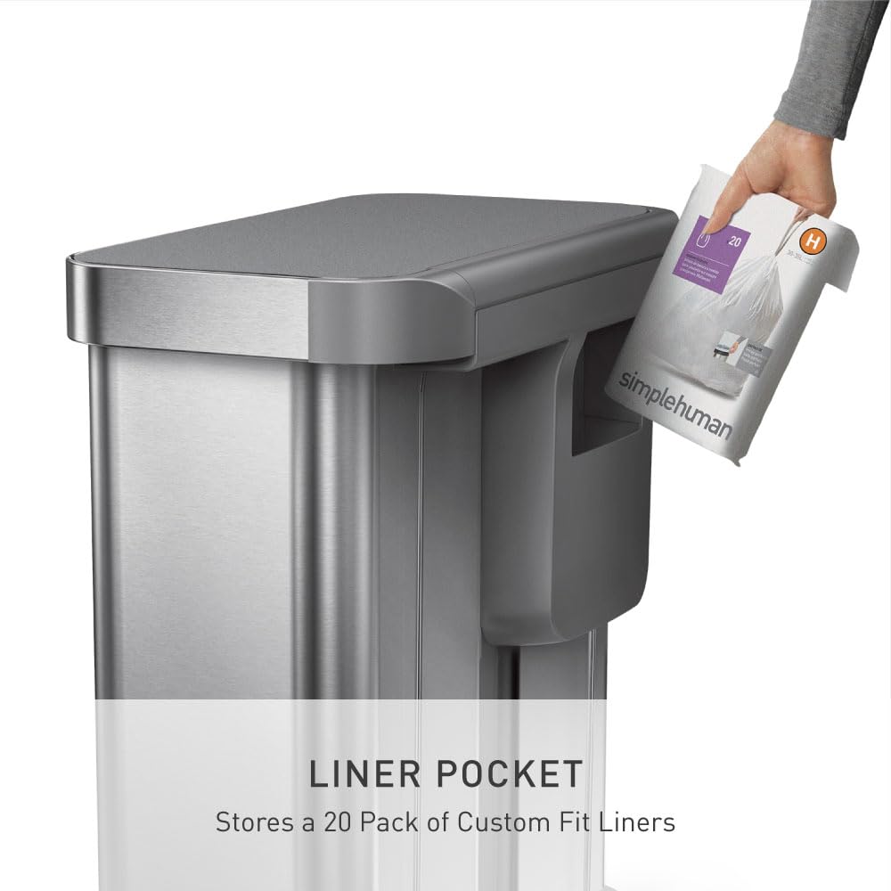 simplehuman 58 Liter / 15.3 Gallon Rectangular Dual Compartment Recycling Step, Brushed Stainless Steel with Soft-Close Plastic Lid Kitchen Trash Can