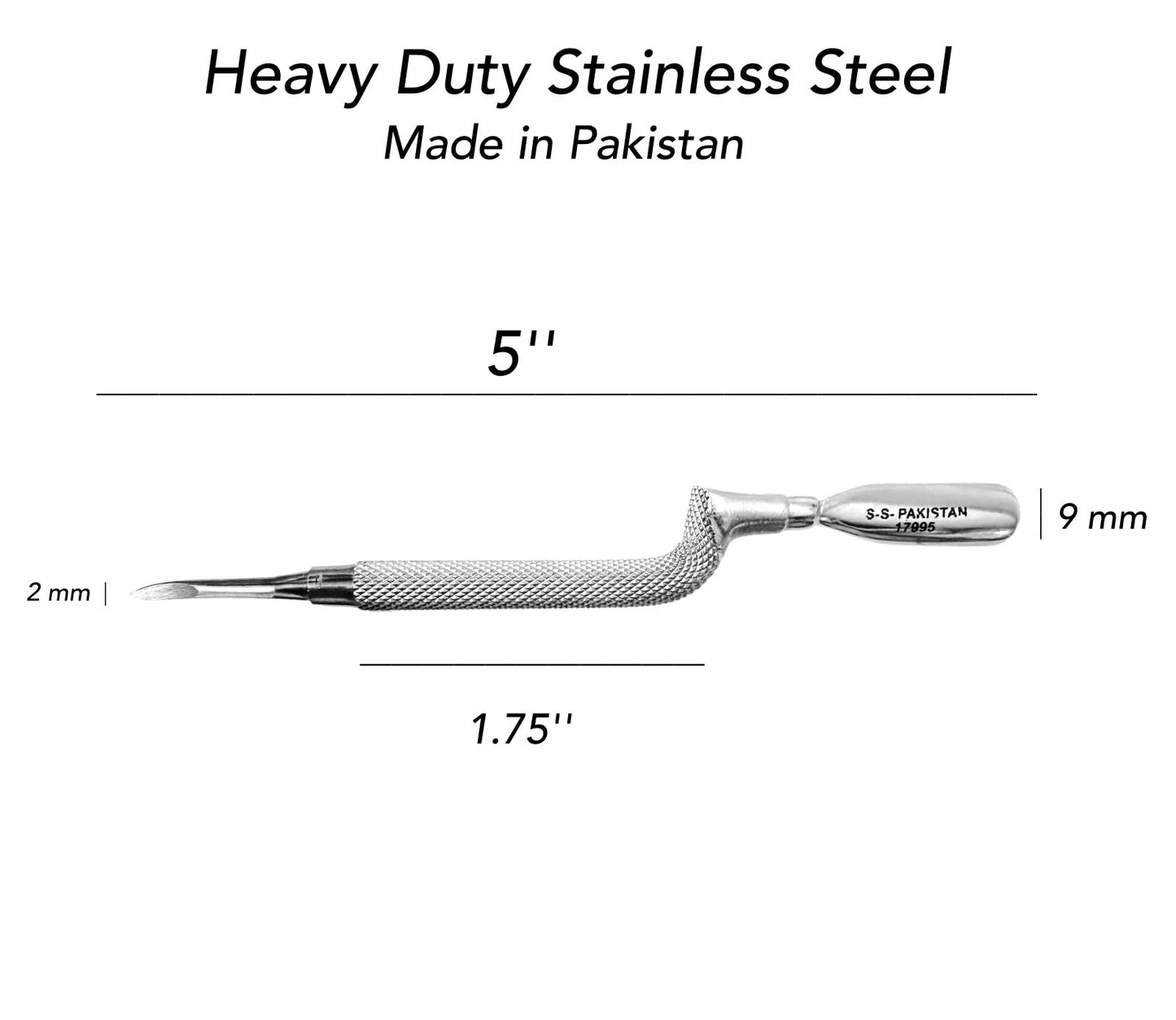 24pc Comfort Hold Easy Grip Ergonomically Angled Curved Cuticle Pusher Tool Heavy Duty 5" Double Ended Pusher & Cleaner - Premium Pakistan Stainless Steel