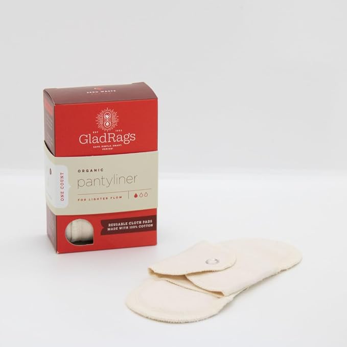 GladRags Natural Organic Undyed Cotton Reusable Pantyliner (1-Pack) - 100% GOTS Certified Organic Menstrual Pad, Washable Pantyliner, Light Flow Period Pads, Washing Machine Safe