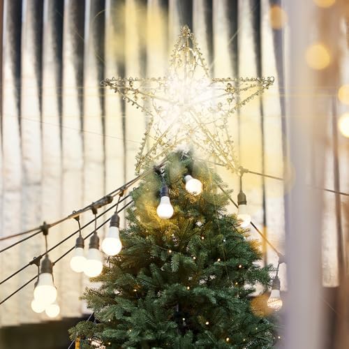 Emopeak Iron Art 20 LED Christmas Tree Topper, 8 x 10Inch Indoor Outdoor Star Treetop Light Two Modes (Keep Light ON/Flash) for 1.5Ft to 9Ft Christmas Tree (Gold, 8 x 10 Inch)