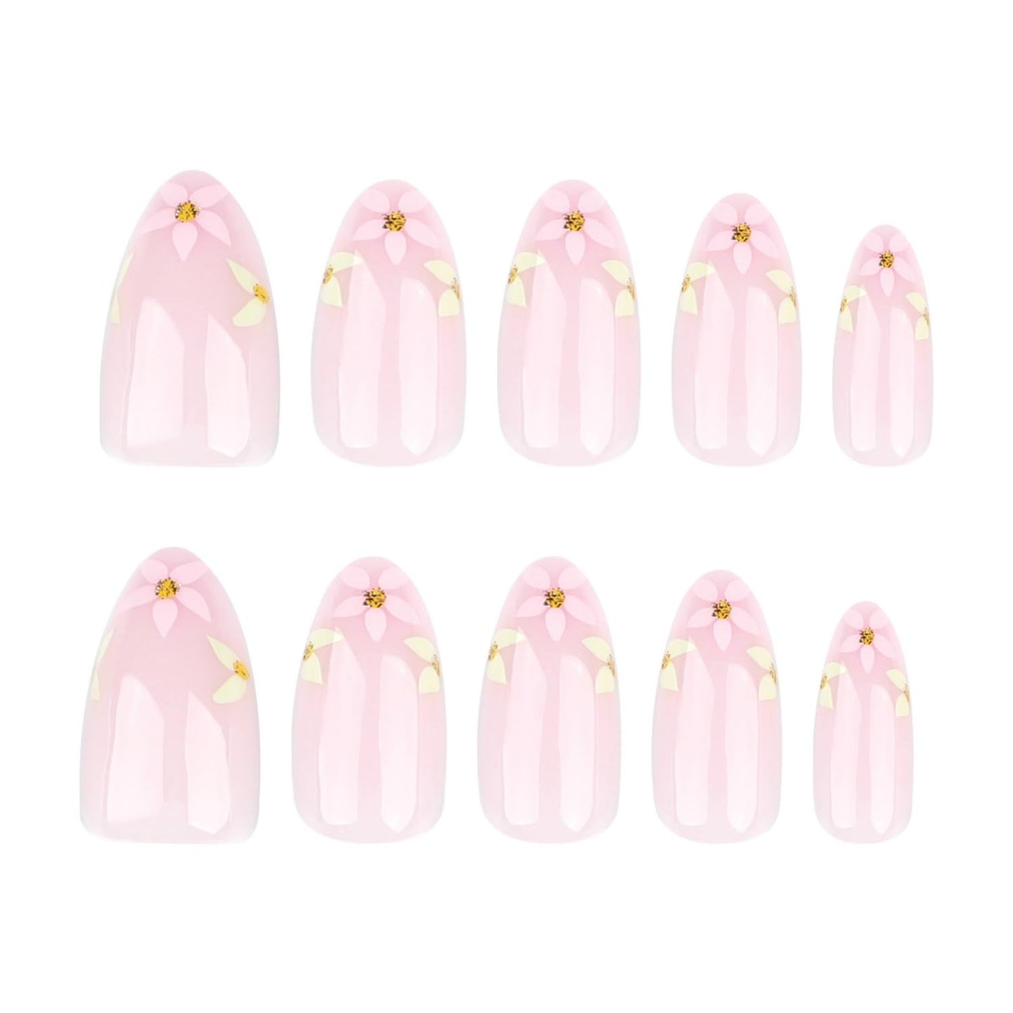 24pcs Pink Press on Nails Short Almond Fake Nails Glossy Full Cover Flower with designs Acrylic Nails Artificial Nails Spring Summer Reusable Floral False Nails Cute Glue on Nails for Women