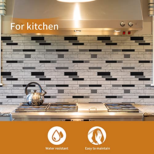 WOWSTAR 10-Sheet Peel and Stick Backsplash Tile for Kitchen Wall, Back Splash Stick On Tiles for Kitchen （12"x12", White Marble） - color: White Marble