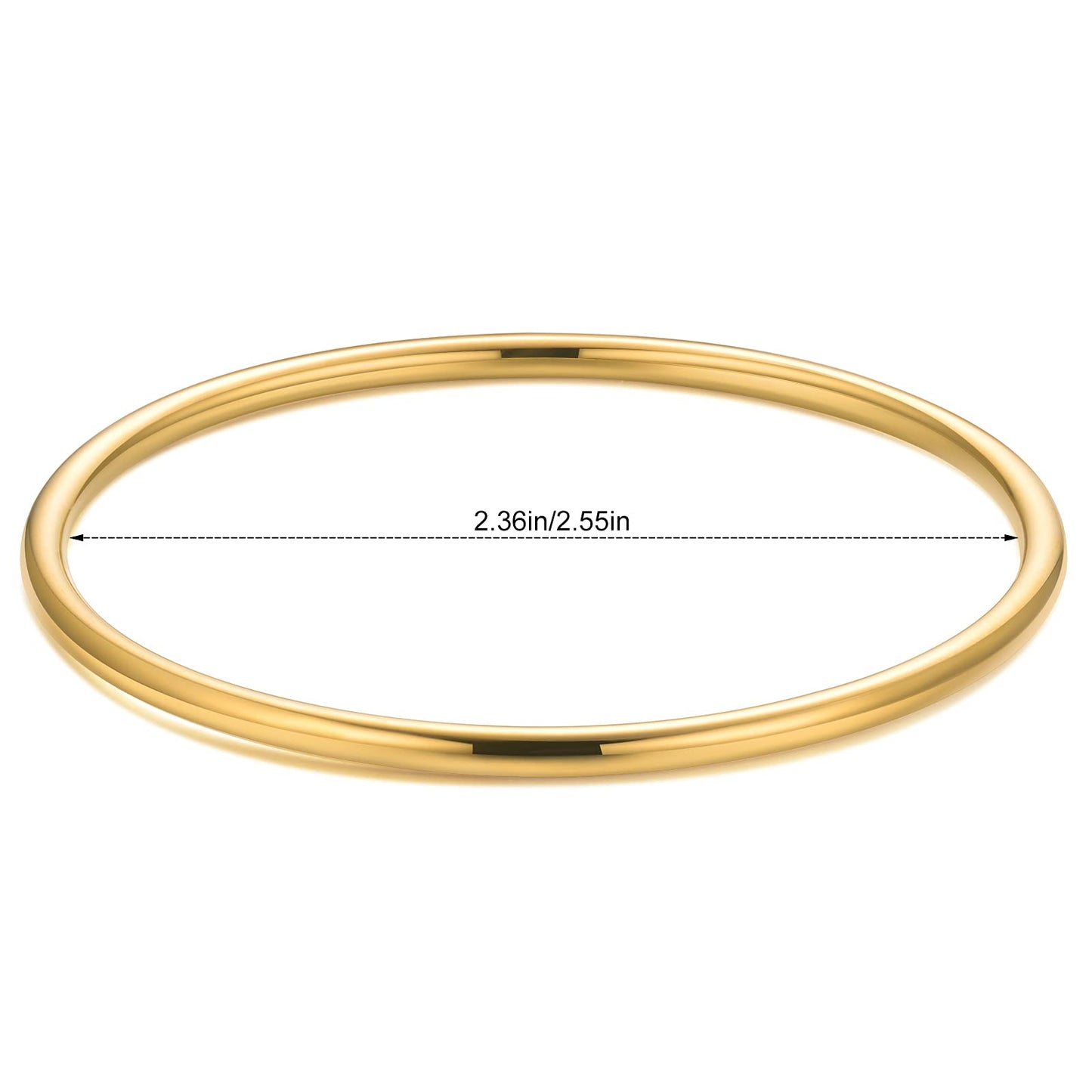 Kainier 3mm 14K Gold Plated Bracelet Stainless Steel Glossy Stackable Thin Round Bangle Bracelet for Women Solid Plain Polished Bracelet Best Gifts for Love