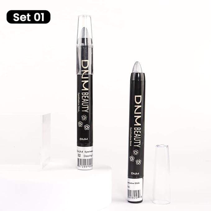evpct 2Pcs Cream Eyeshadow Sticks Set for Eyes Pearl White & Pearl Black Shimmer Eye Crayon Shadow Brightener Stick Pencil Pen Bulk sombras en crema para ojos 01+03