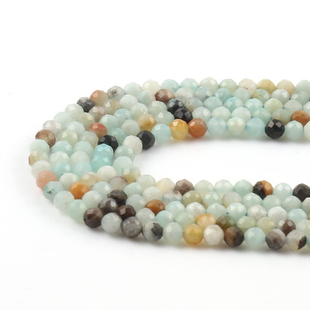 Song Xi 120pcs 3mm Natural Amazonite Gemstone Beads Faceted Round Loose Stone Beads for Jewelry Making