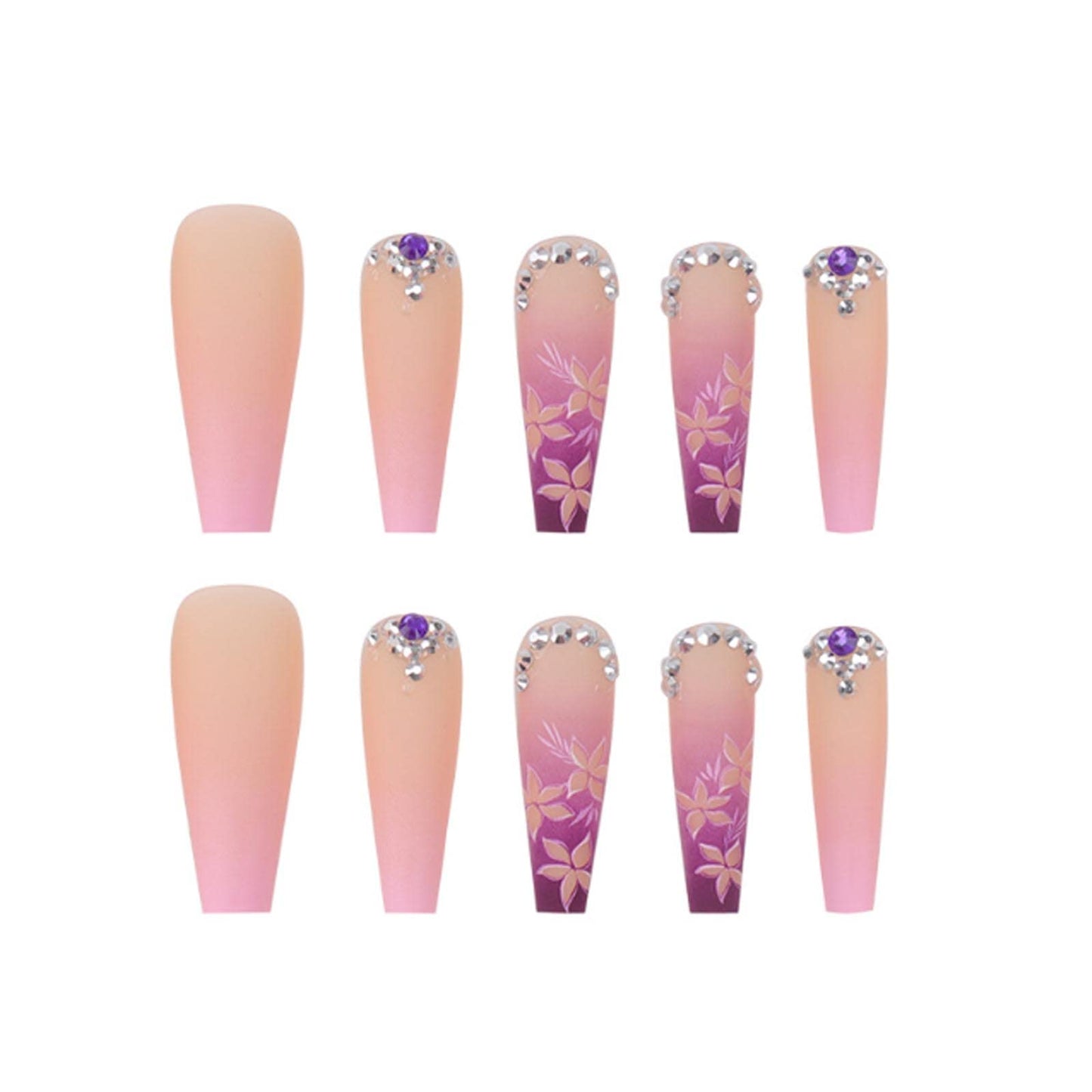 DANMANR Coffin Press on Nails Pink Full Cover Flower Acrylic Gradient Fake Nails Long False Nails for Women and Girls 24PCS