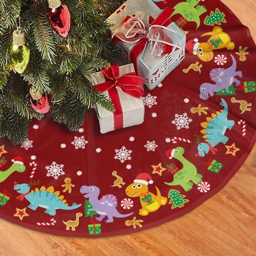 Cute Dinosaur Christmas Tree Skirts Cute Dinosaur Printed Tree Skirt 48" Gorgeous Xmas Holiday Party Ornaments Keepsake Gift