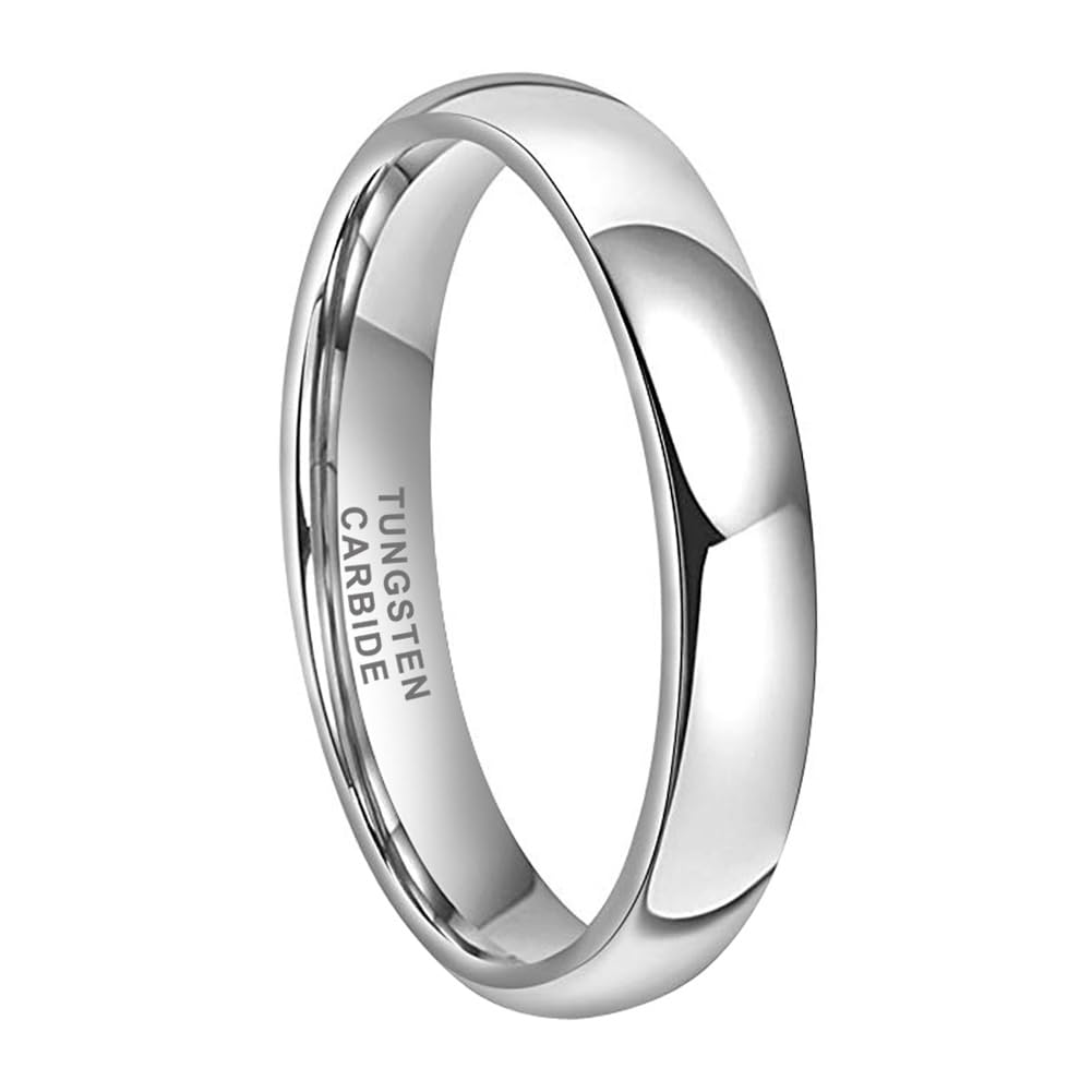 TUTISS 4mm Tungsten Rings for Women Men Engagement Wedding Bands Domed Polished Comfort Fit Size 10