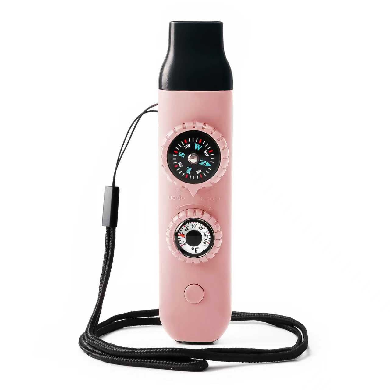 Viriber Emergency Survival Safety Whistle，WhistLe for Kids with Lanyard,Compass,Thermometer,Ideal for Kayaking, Boating, Hiking, Camping, Climbing(light pink)