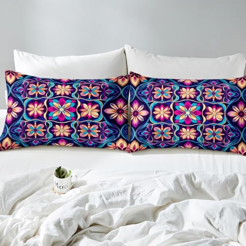 Feelyou Boho Bed Sheets Set King Size Southwestern Geometric Bedding Set for Kids Boys Girls Southwest Native American Design Sheets with Deep Pocket Fitted Sheet Tribal Bedding Set - color: Aubergine, size: King