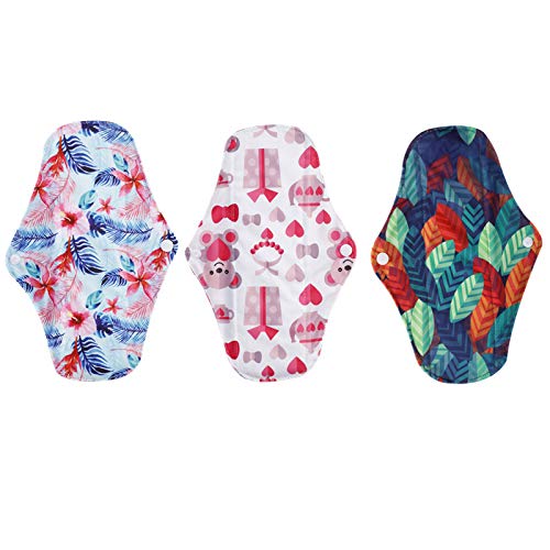 Reusable Waterproof Bamboo Charcoal Menstrual Pad Sets - Panty Liner Regular Flow Heavy Flow (Zhutan, m) - 6 Count - Mixed Multi colors Randomly