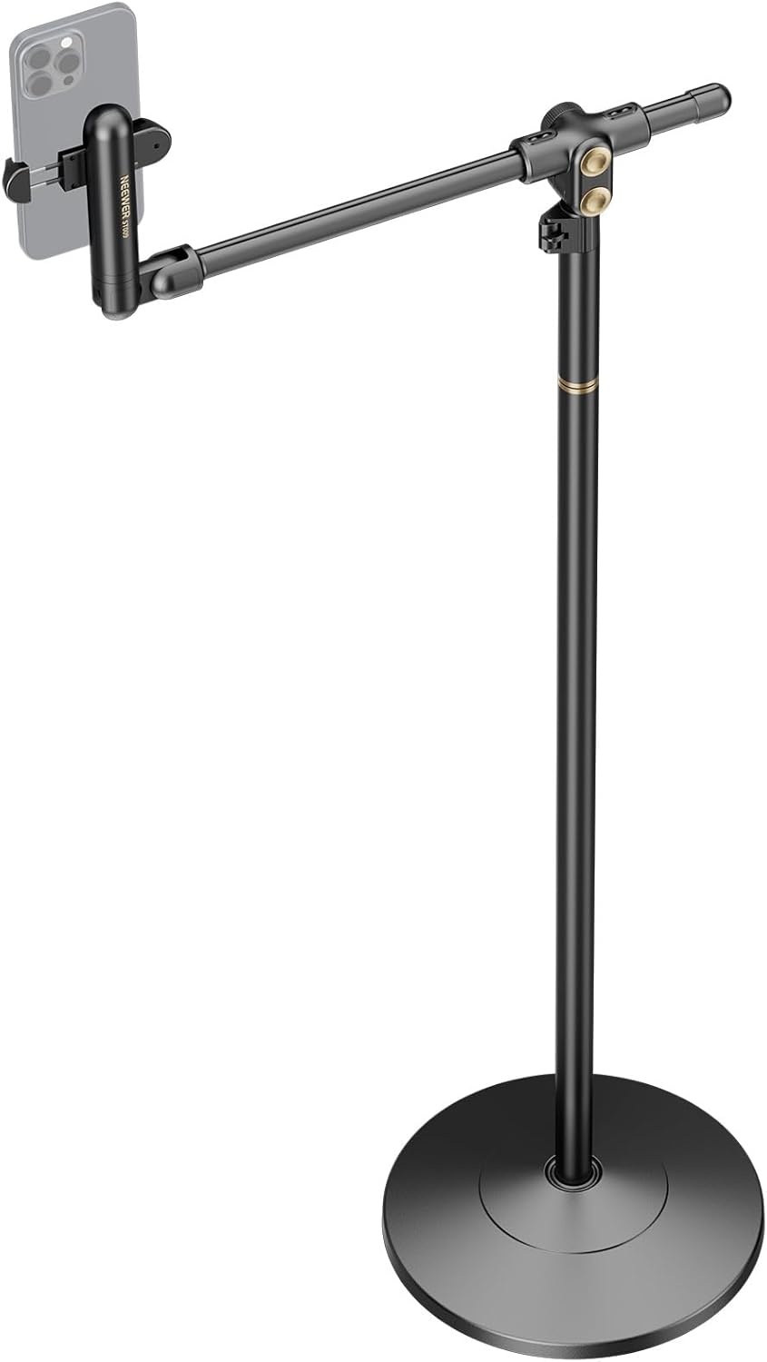 NEEWER BASICS Phone Floor Stand with Horizontal Extension Arm, Adjustable Bed Phone Holder Clamp Mount Compatible with iPhone 16 15 Pro Max Plus Samsung for Video Recording, Weighted Metal Base, ST009