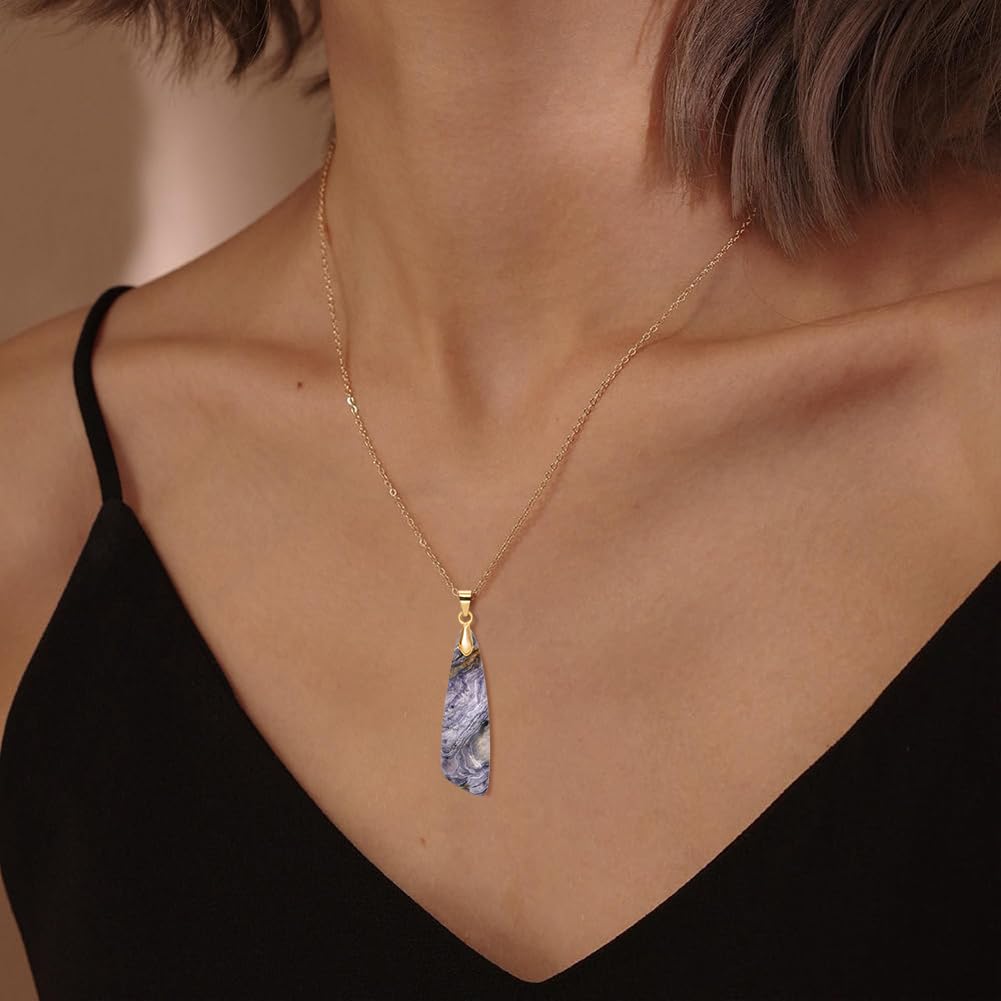 Wovanoo Nature Stone Necklaces for Women Boho Pendant Necklace 18K Gold Chain Necklaces White Blue