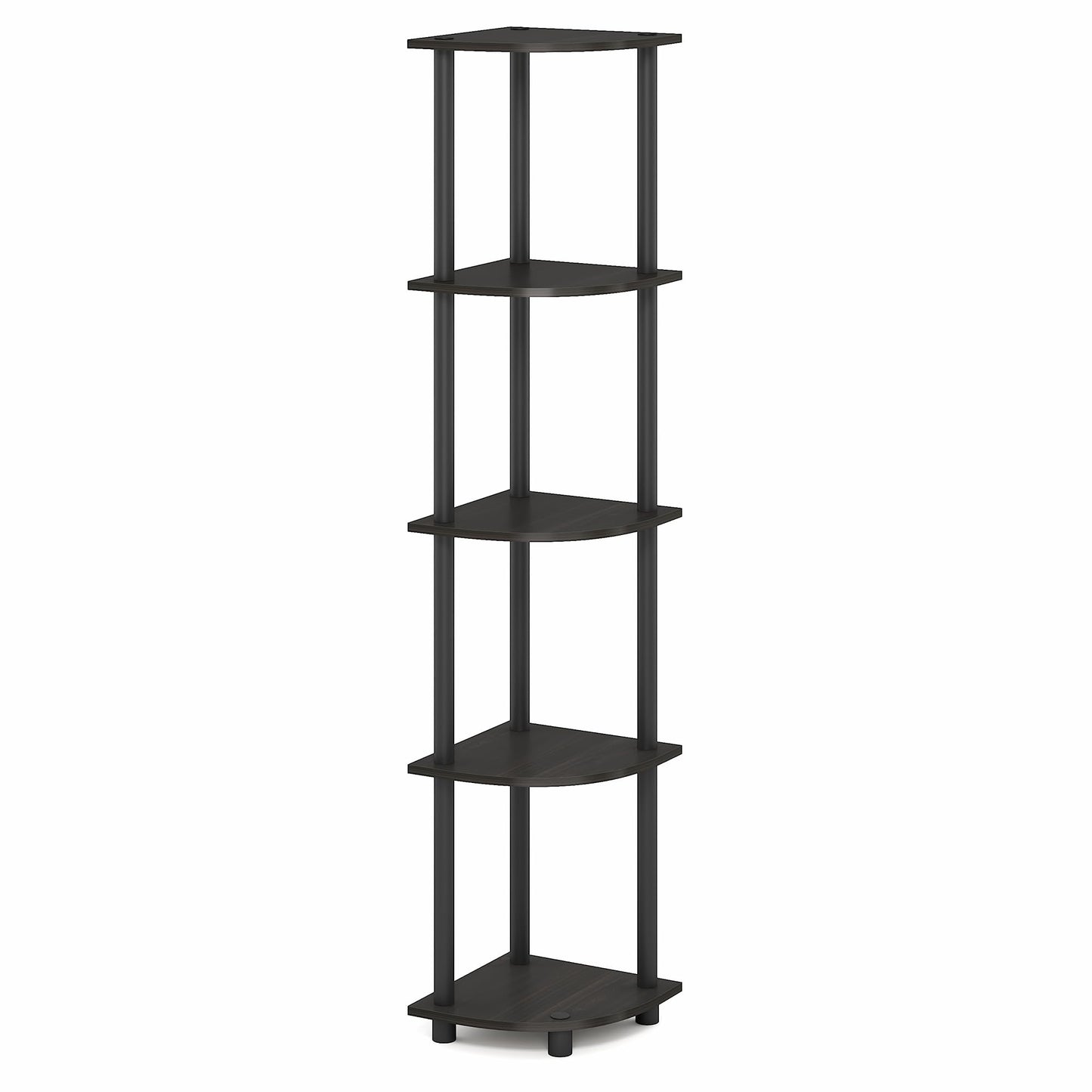 Furinno Turn-N-Tube Corner Shelf, 5-Tier Corner Bookshelf, Open Storage Shelves, for Organization and Storage, Living Room, Home Office, Garage, Bedroom, Black Espresso