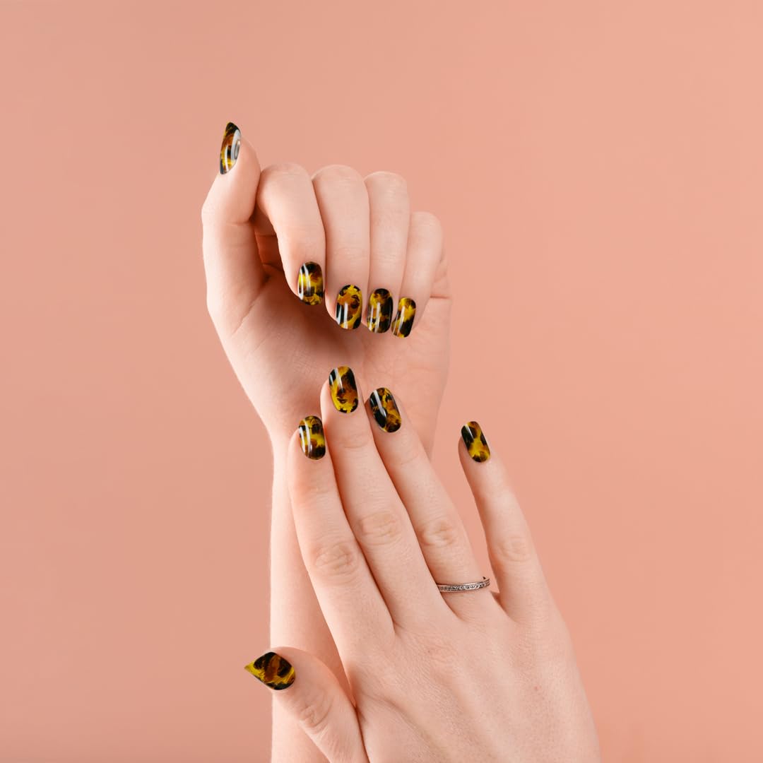 Madam Glam - 24 Press-On Nails in 12 Sizes - Tortoise Shell, Matte Finish - with 24 Adhesive Tabs, Dual-Grit Nail File & Wooden Stick - Quick DIY Nail Application