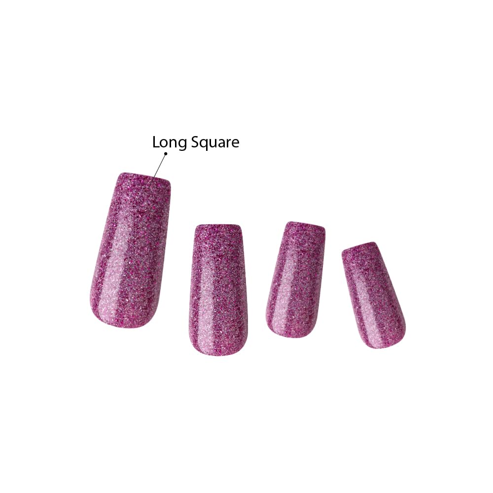 KISS False Nails Kit, Dreamdust Ready to Wear Gel Sculpted Nails, Stick and Glue Included, Long Length, Square Shape with Glitter Effect, Long-Lasting Hottest Trend Glue on Nails