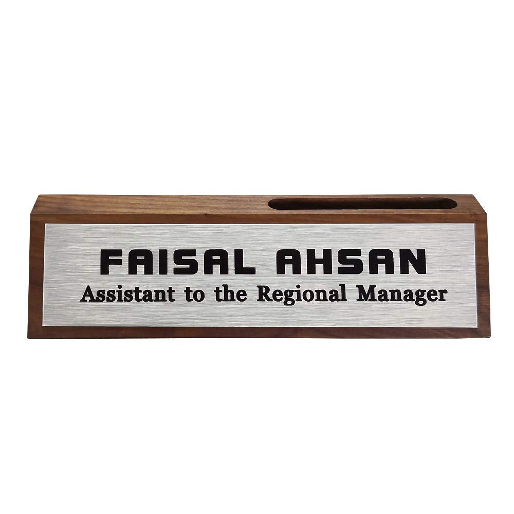 Personalized Business Desk Name Plate with Card Holder Custom Desk Nameplate Support Adding Logo 2" x 8"