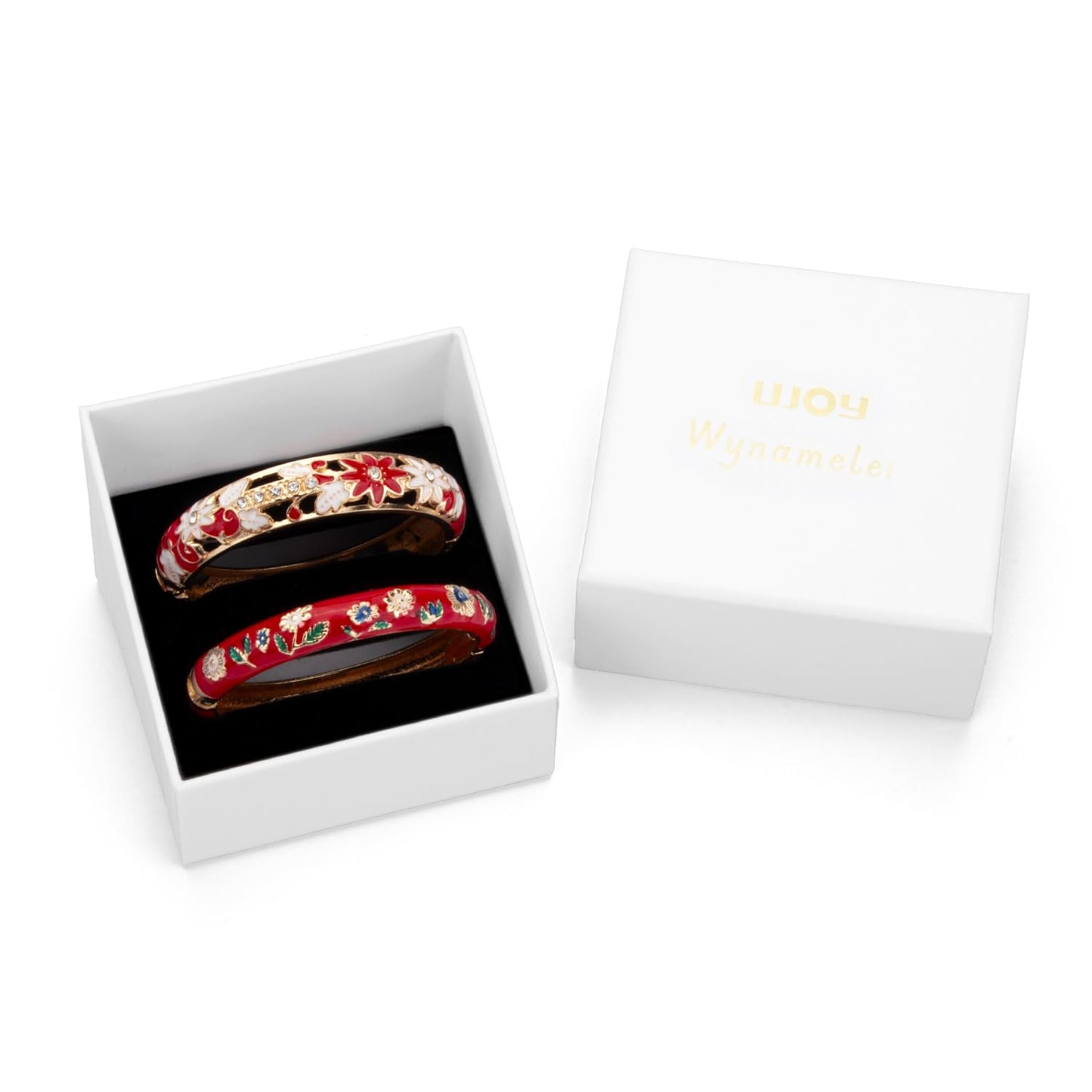 UJOY Vintage Jewelry Cloisonne Handcrafted Leaf Enameled Gorgeous Rhinestone Hinged Cuff Bracelet Bangles Gifts 88C11-55A119 red