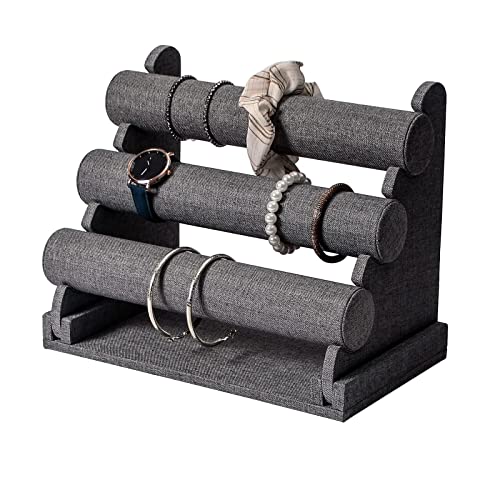3 Tier Detachable Bracelet Holder, Bracelet Bangle Display Stand, Hair Ties Watch Organizer For Home Show or Sell (Grey linen) - color: Gray Linen