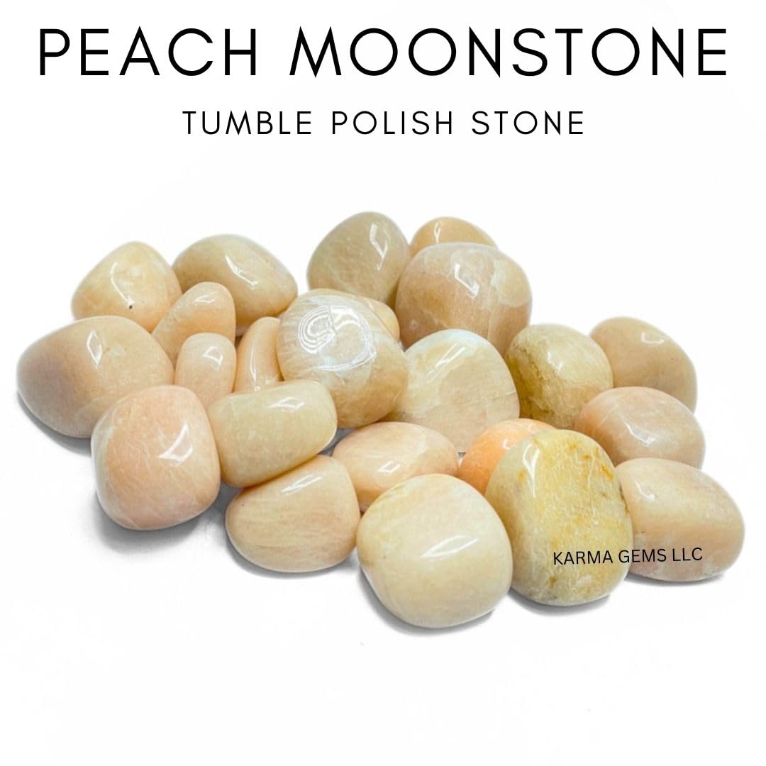 Karma Gems 1lb Peach Moonstone Tumbled Stones-Polished Stones for Positive Energy-Crystal Kit for Fresh Mind & Restful Sleep-Healing Stone for Chakra Balancing-Ideal for Gift & Home Decor (15-25 Mm)