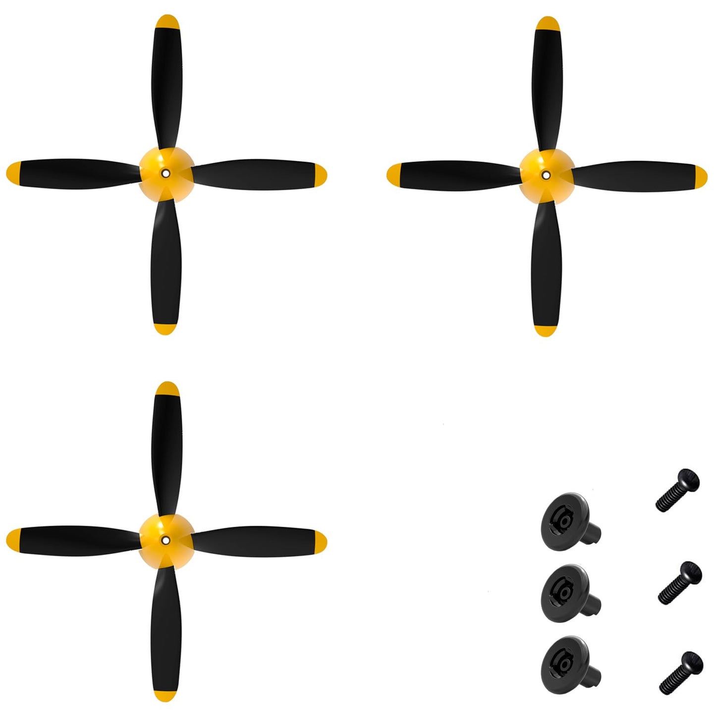Moonzeamus 3 Sets Rc Plane 4-Blade Propeller with Propeller Savers and 3 Adapters for VOLANTEXRC 761-11 761-12 761-13 P40 BF109 P51 F4U T28 Spitfire Airplane New Version