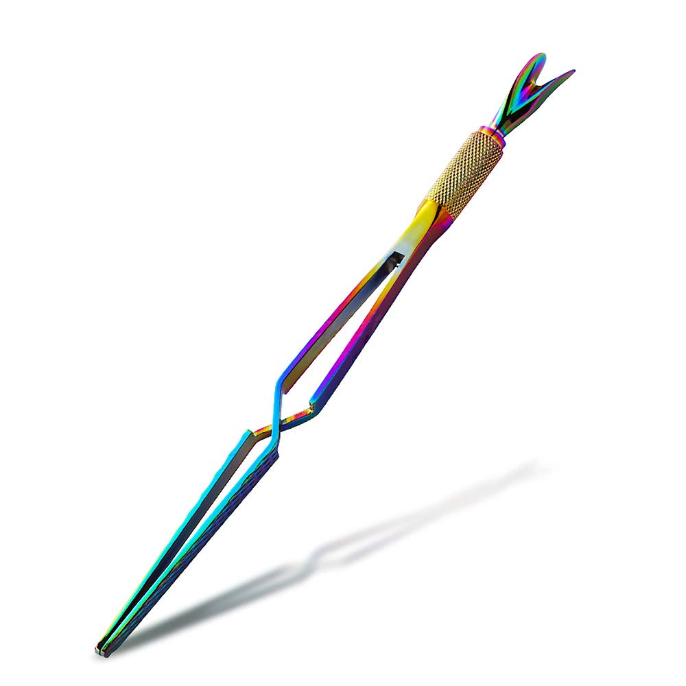 SILPECWEE 2Pcs Nail Pinching Tool C Curve Nail Extension Clips Rainbow Metal Cuticle Pusher Nail Scraper Gel Nail Polish Remover False Nails Shaping Tweezers Multi-Function Manicure Tools