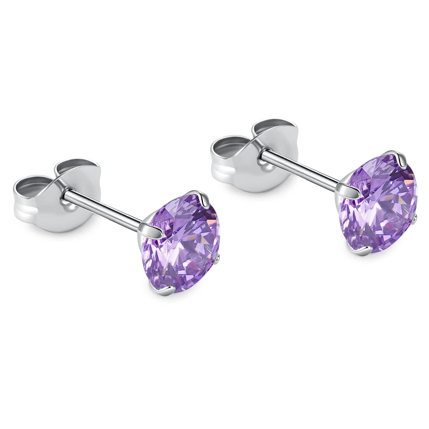 1 Pair Implant Grade Titanium Stud Earrings Set Hypoallergenic 3mm 4mm 5mm 6mm Cubic Zirconia G23 Titanium Earring Studs for Women Men for Sensitive Ear (6mm purple)