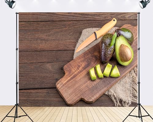 Trykid 7x5ft Fresh Avocado Wood Board Backdrop Healthy Food Kitchen Photography Background Cooking Food Blog Party Decoration Tapestry Photo Booth Prop Fabric - size: 7x5ft