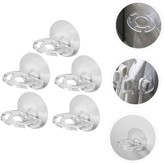 5pcs Toothbrush Storage Rack Wall Mounted Bathroom Holder with Stable Adhesive for Toothpaste and Dental Care Organization