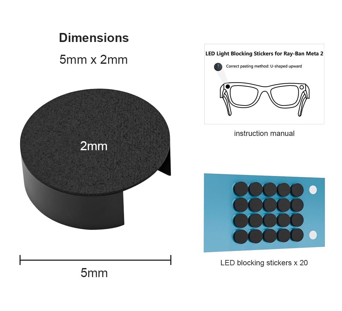 20PCS LED Light Protect Stickers Compatible with Ray-Ban Meta Wayfarer/Skyler/Headliner (Gen 2) & Oakley Meta HSTN Smart Glasses Accessories, Low-Tack Restickable Decorative Camera Light Covers