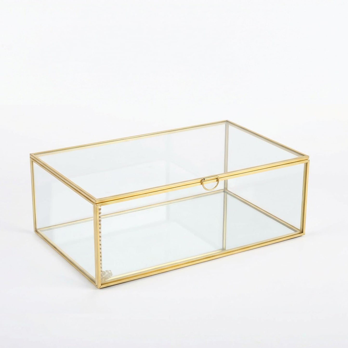 Feyarl Gold Glass Wedding Cards Display Box Keepsake Memory Photo Box Jewelry Trinket Rings Earrings Organizer Display Makeup Holder for Home Decor Wedding Engagement (10.8 x 7 x 3.9inch)