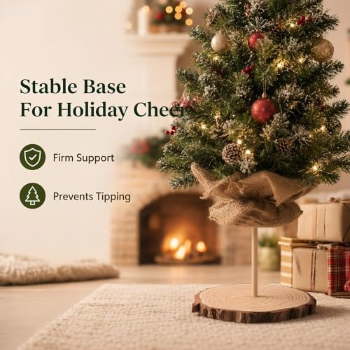 Ipetboom 5pcs Mini Christmas Tree Stand, Natural Wooden Base for DIY Tree