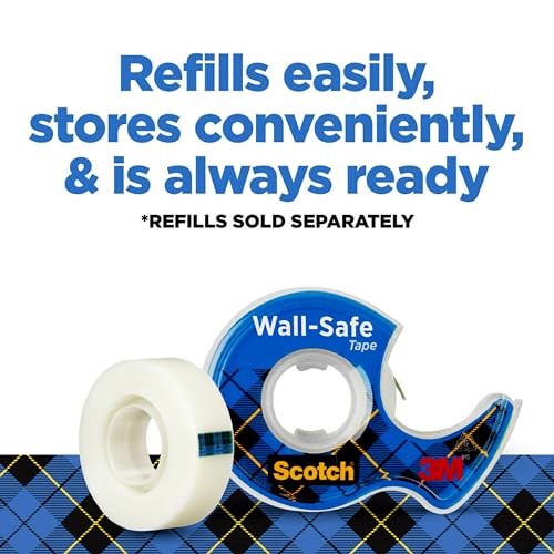 Scotch Wall-Safe Tape, 1 Dispenser Roll, Removable Wall Safe Tape, for Hanging Photos, Art, Décor, 3/4 in x 650 in - size: 1 Roll