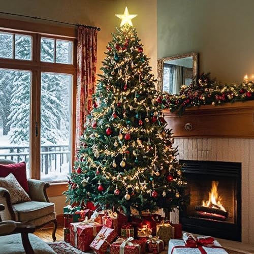 Christmas Tree Topper Star Warm White Light,Star Tree Topper for Christmas Tree Decoration Xmas Tree Topper with 30 LED Lights Battery and USB Powered 8.7 Inch