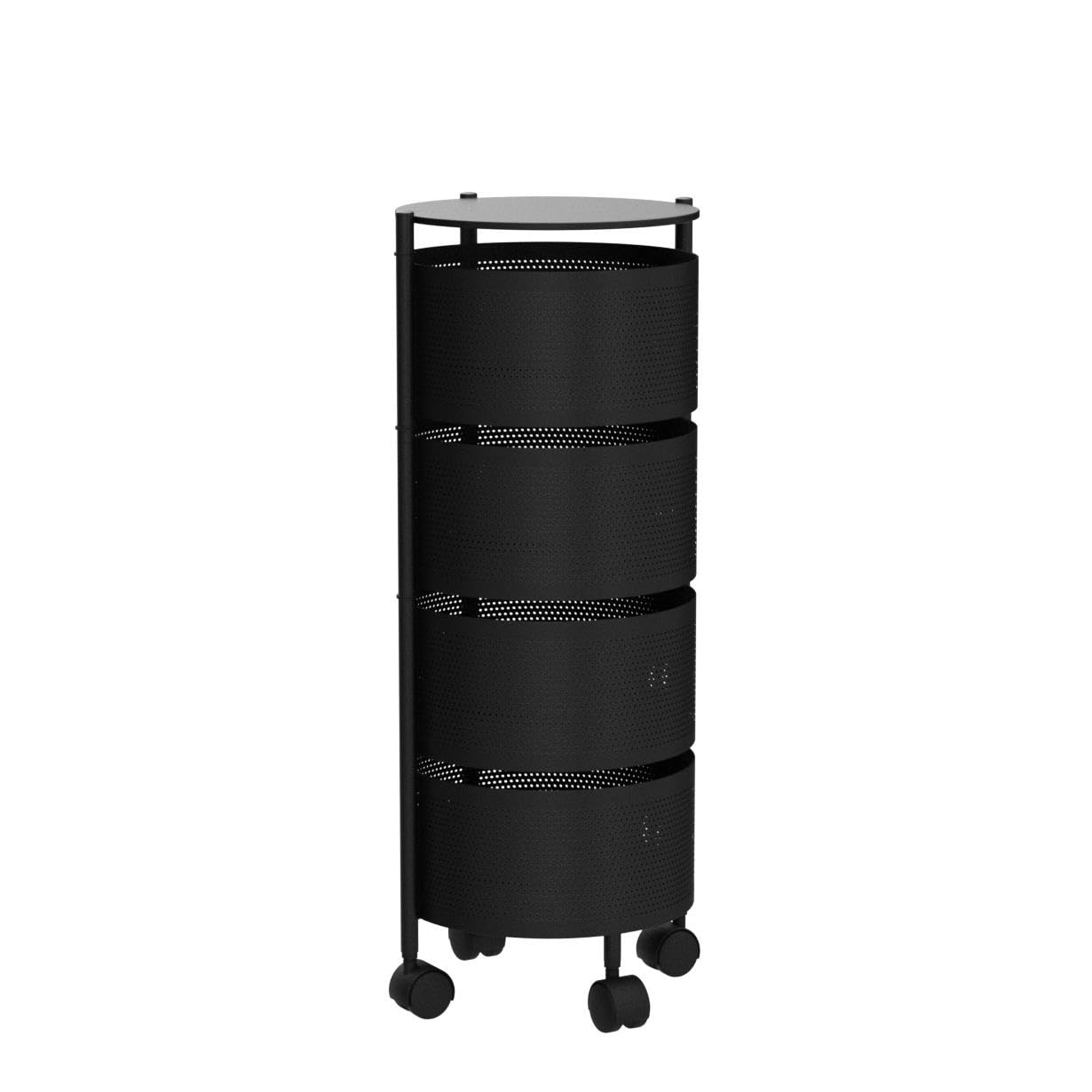JAQ No Assembly Kitchen Storage Cart with Wheels, 4-Tier Rotating Vegetable & Onion Storage Rack, Metal Produce Organizer for Potato, Fruit and Pantry, Black
