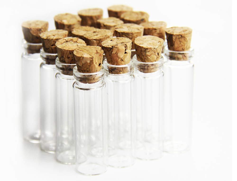 1ML Small Mini Tall Clear Glass Bottles/Jars with Corks Stoppers for Arts & Crafts, Projects, Decoration, Party Favors+ 50 Pcs Gold Metal Eye Hook Pin Screws,50 Pcs