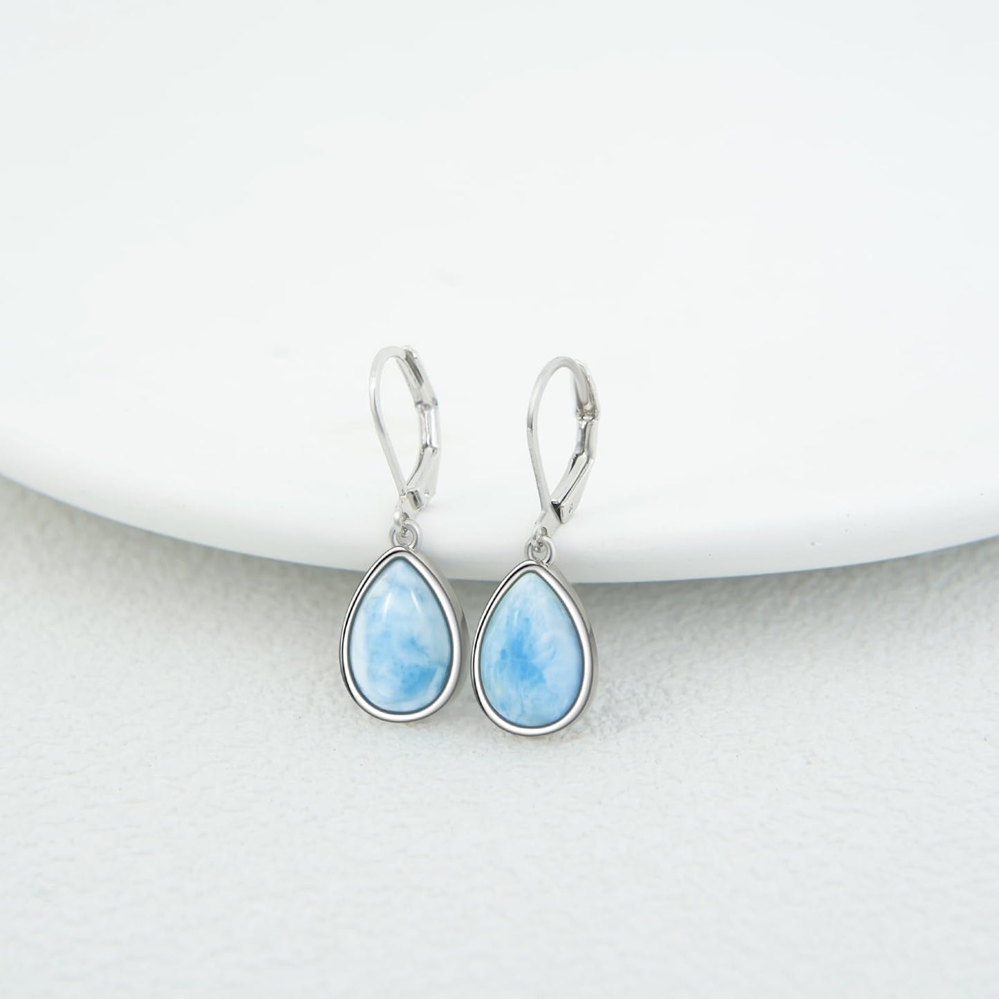 TALYKONG Larimar Earrings for Women Teardrop Leverback Dangle Drop Earings Jewelry for Women (larimar earrings)