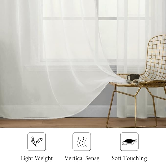 MIULEE Ivory Window Sheer Curtains for Bedroom Living Room Solid Elegant Net Drapes 2 Panels Width 38 x Length 45 Inches
