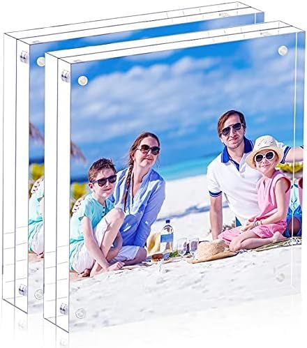 2 pack 8x8 Acrylic Picture Frame Clear Double Sided Magnetic Picture Frame Desktop Display with Photo Frame Support Stand Best Gift for Family, Baby, Document Photo Frames- Free Soft Microfibe - size: 8x8"-2