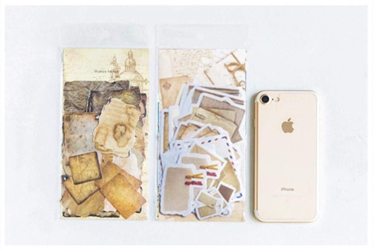 DESEACO 90 PCS Vintage Scrapbook Stickers with Aged Paper Antique Design, Retro Crafts for Junk Journaling, Decoupage, and Personal Projects