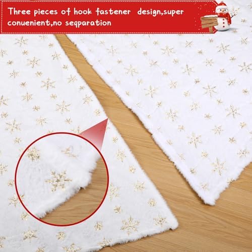 Libima 84 Inches Large Christmas Tree Skirt Faux Fur Xmas Tree Skirt White Plush Velvet with Gold Sequins Snowflakes for Xmas Decorations Merry Christmas Party Winter Home Holiday Ornaments