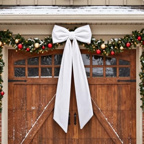 Gejoy 47 x 16 Inch Large White Christmas Bows White Velvet Bows