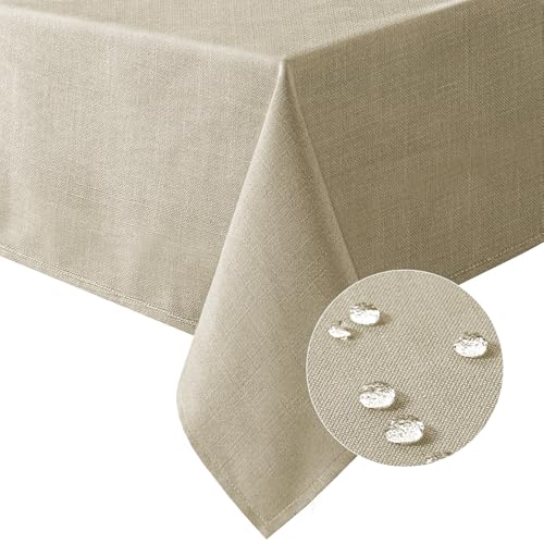 H.VERSAILTEX Linen Textured Table Cloths 60 x 120 Inch Premium Solid Tablecloth Spill-Proof Waterproof Table Cover for Dining Buffet Feature Extra Soft and Thick Fabric Wrinkle Free, Taupe - color: Taupe, size: 120" x 60" (Rectangular)